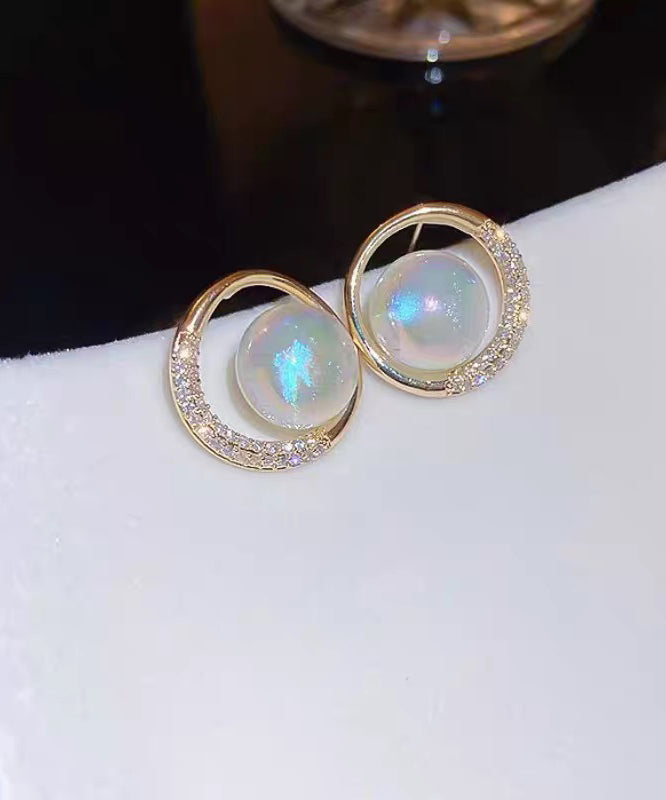 Jolies boucles d'oreilles créoles en alliage d'or et perles de zircon - TrendAura