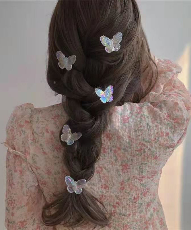 Jolie épingle à cheveux en métal et acrylique nude avec cinq papillons - TrendAura