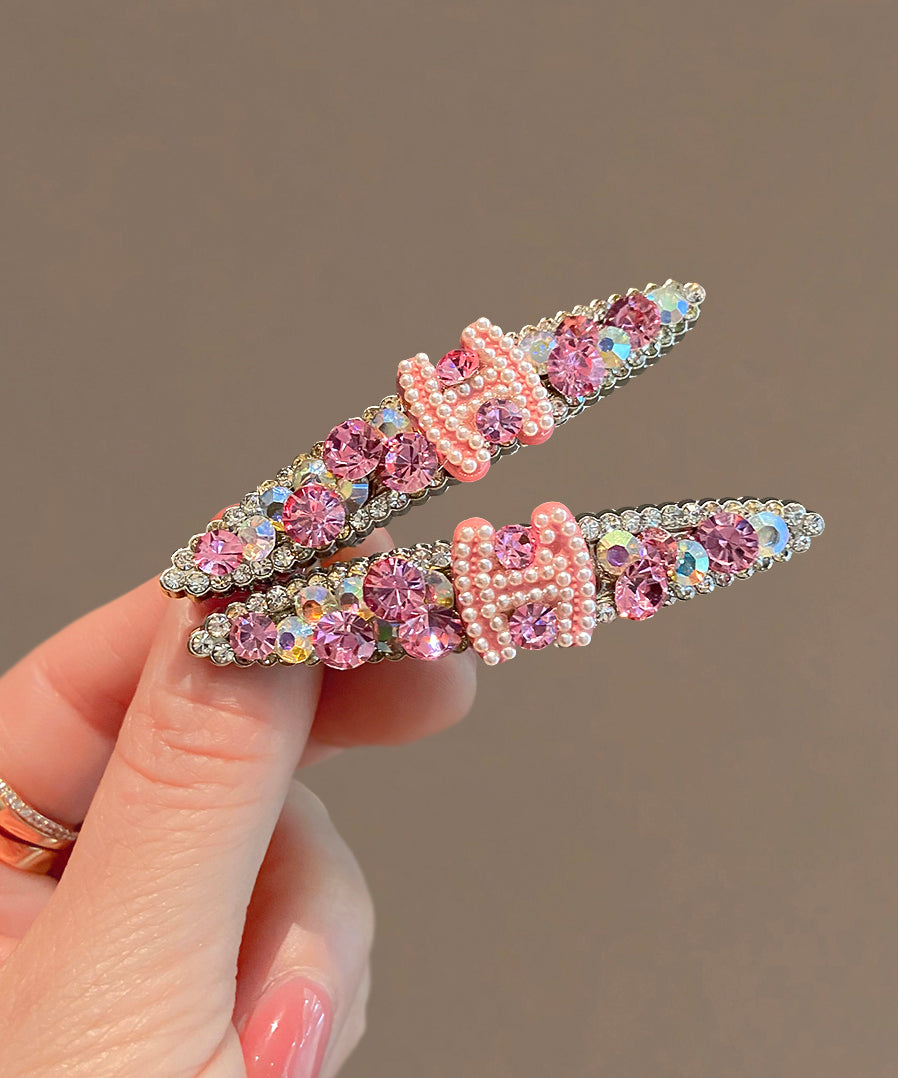 Jolie épingle à cheveux graphique en alliage rose avec perles de zircone - TrendAura