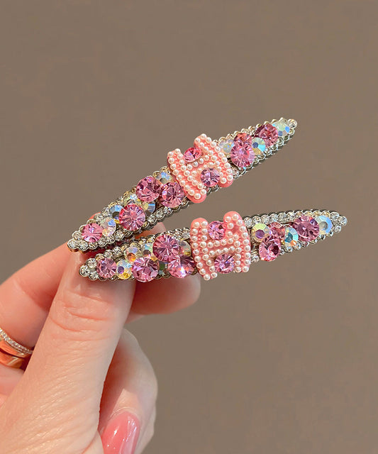 Jolie épingle à cheveux graphique en alliage rose avec perles de zircone - TrendAura