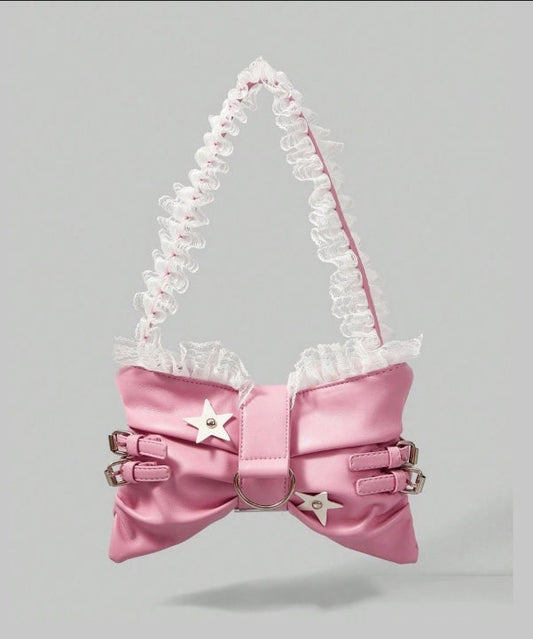 Sacs à bandoulière en similicuir avec nœud rose et dentelle pour filles - TrendAura