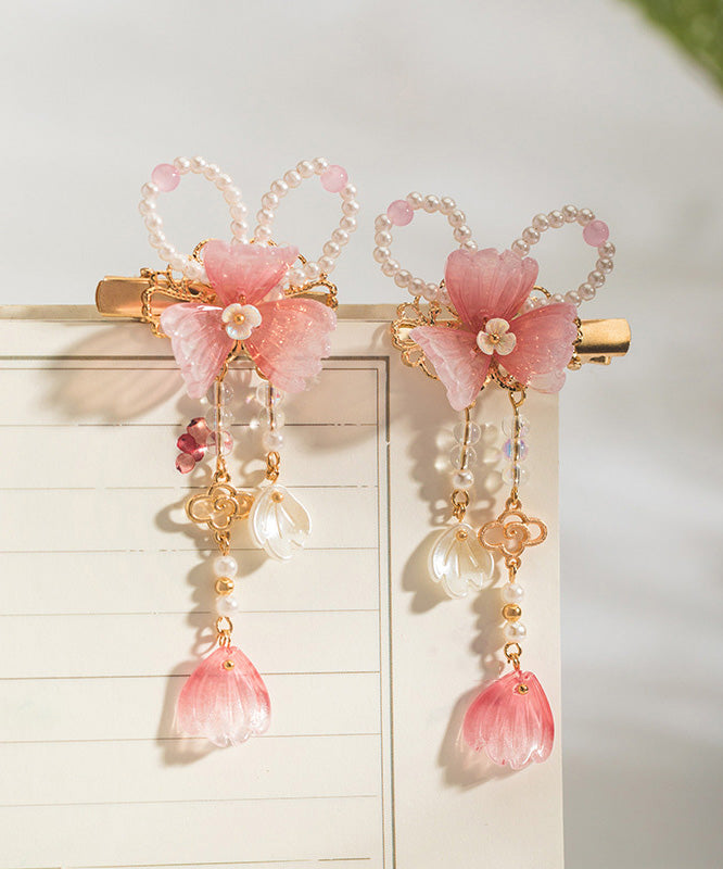 Épingles à cheveux roses mignonnes en alliage de cuivre avec pompon nacré (paire) - TrendAura