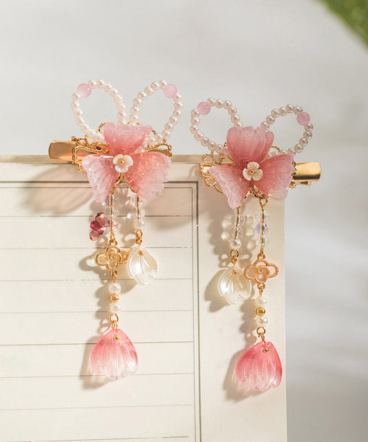 Épingles à cheveux roses mignonnes en alliage de cuivre avec pompon nacré (paire) - TrendAura