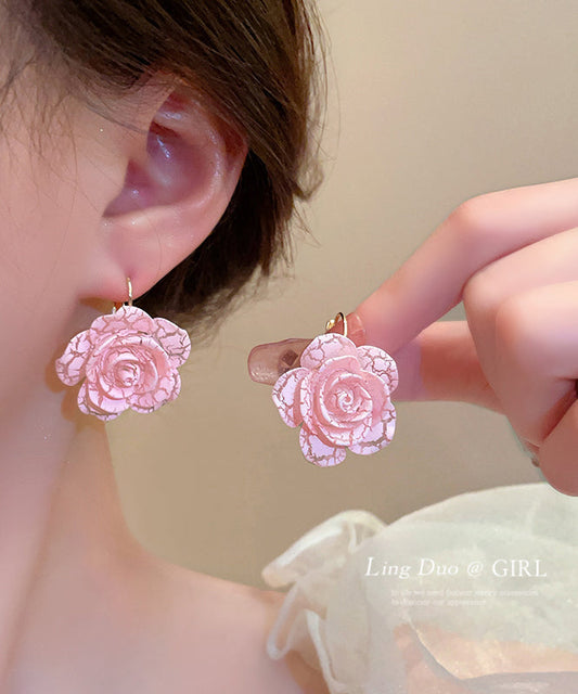 Jolies boucles d'oreilles créoles en alliage d'argent sterling rose et résine rose - TrendAura