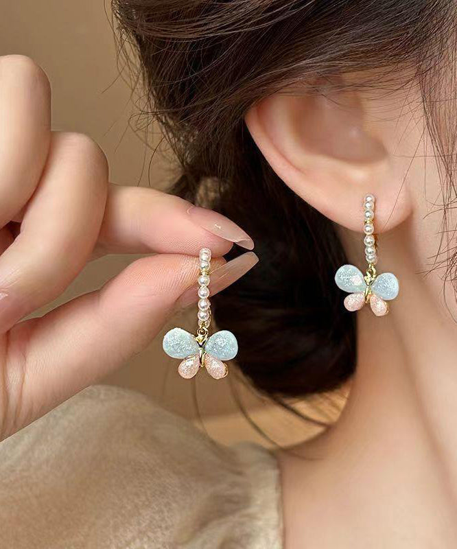 Jolies boucles d'oreilles créoles papillon en alliage de perles arc-en-ciel - TrendAura