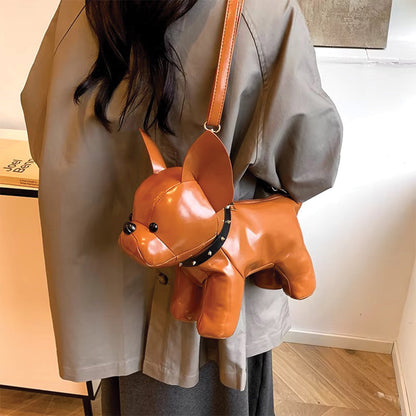 TrendAura Charlie Crossbody Bag - French Bulldog Shape With Sustainable Leather And Spiked Collar Detail