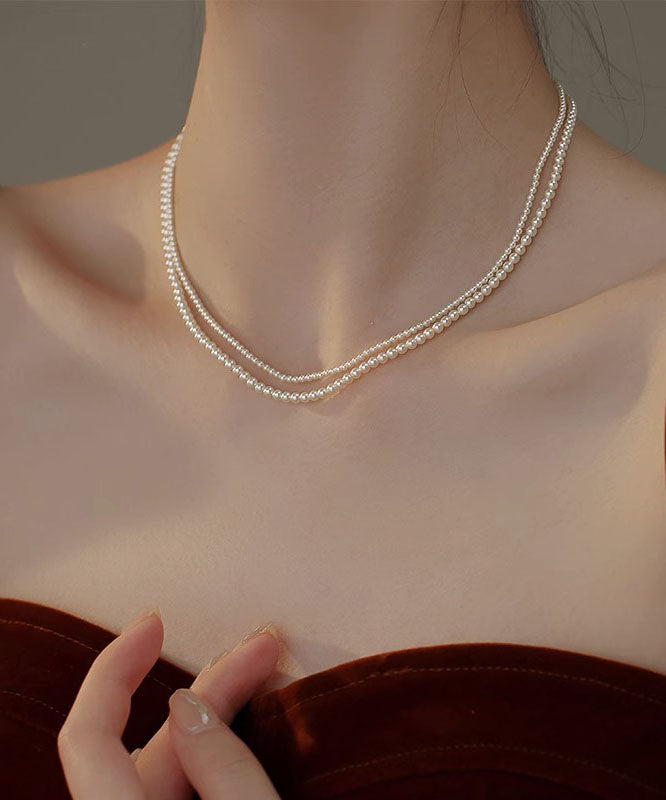 Joli collier de perles en alliage blanc avec perles graduées - TrendAura