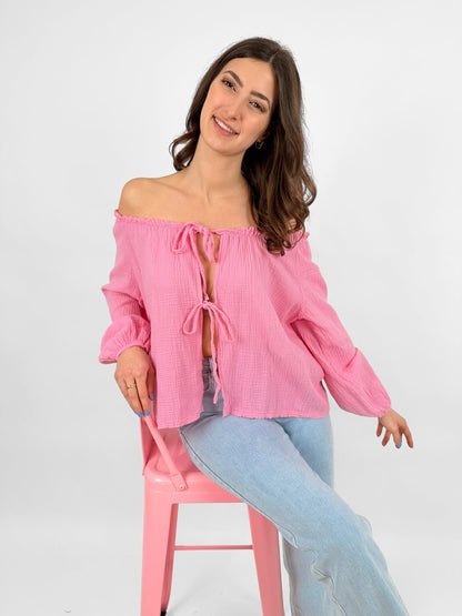 Nienke Muslin Blouse for Women Breathable Lightweight Elegant Top with Delicate Bows
