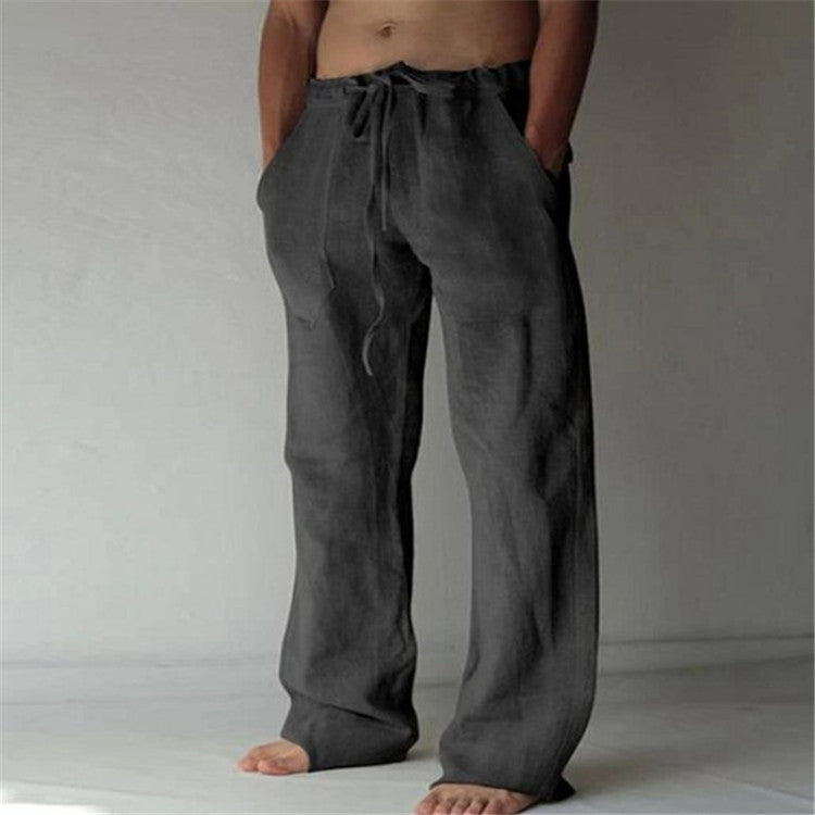 Men's Drawstring Wide Leg Trousers For Warm Weather Easy Movement Coastal Casual Style