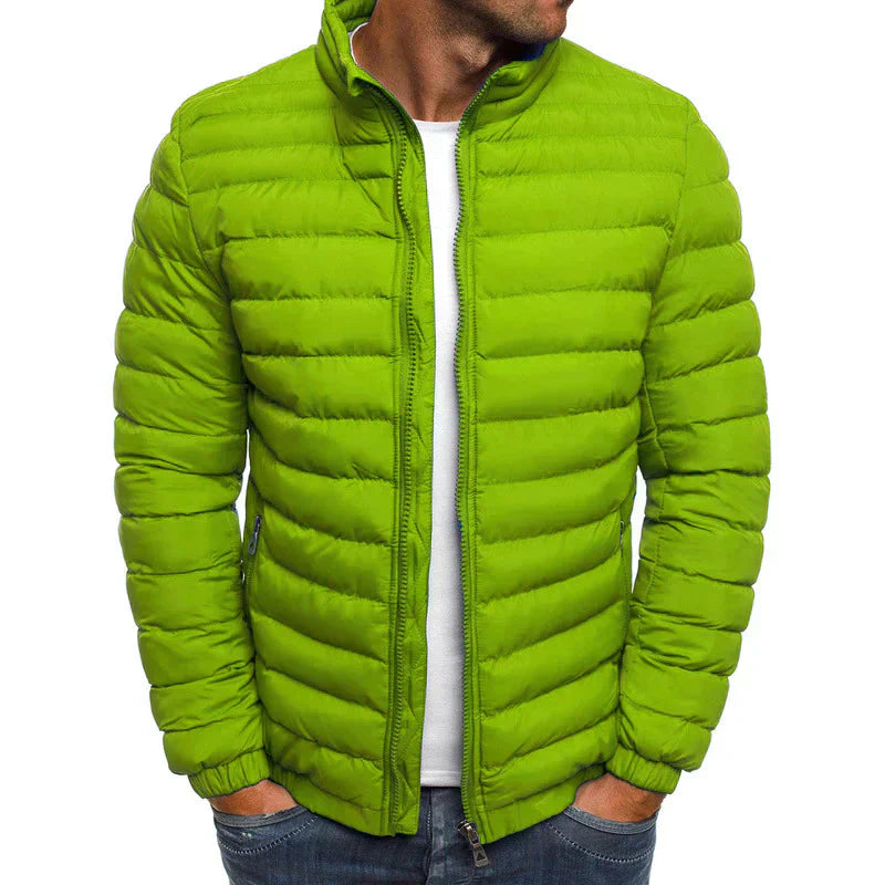 Mens Puffer Jacket Padded and Lightweight Windproof with High Collar Zipper Closure