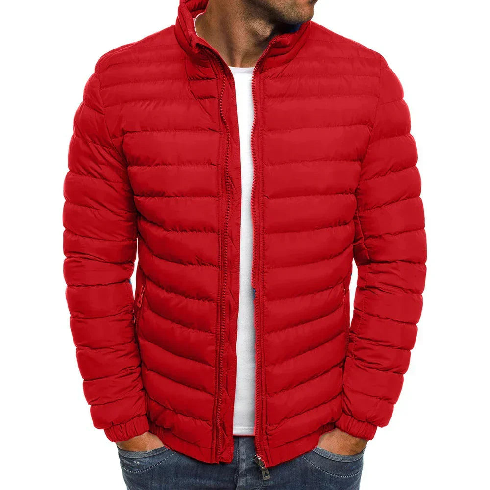 Mens Puffer Jacket Padded and Lightweight Windproof with High Collar Zipper Closure