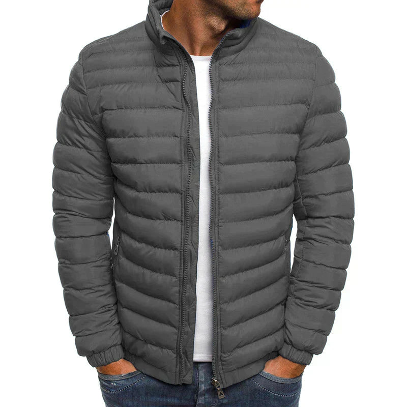 Mens Puffer Jacket Padded and Lightweight Windproof with High Collar Zipper Closure