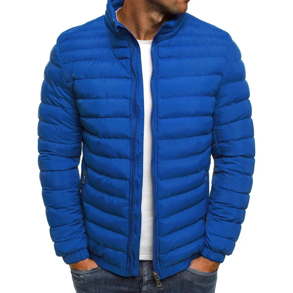Mens Puffer Jacket Padded and Lightweight Windproof with High Collar Zipper Closure