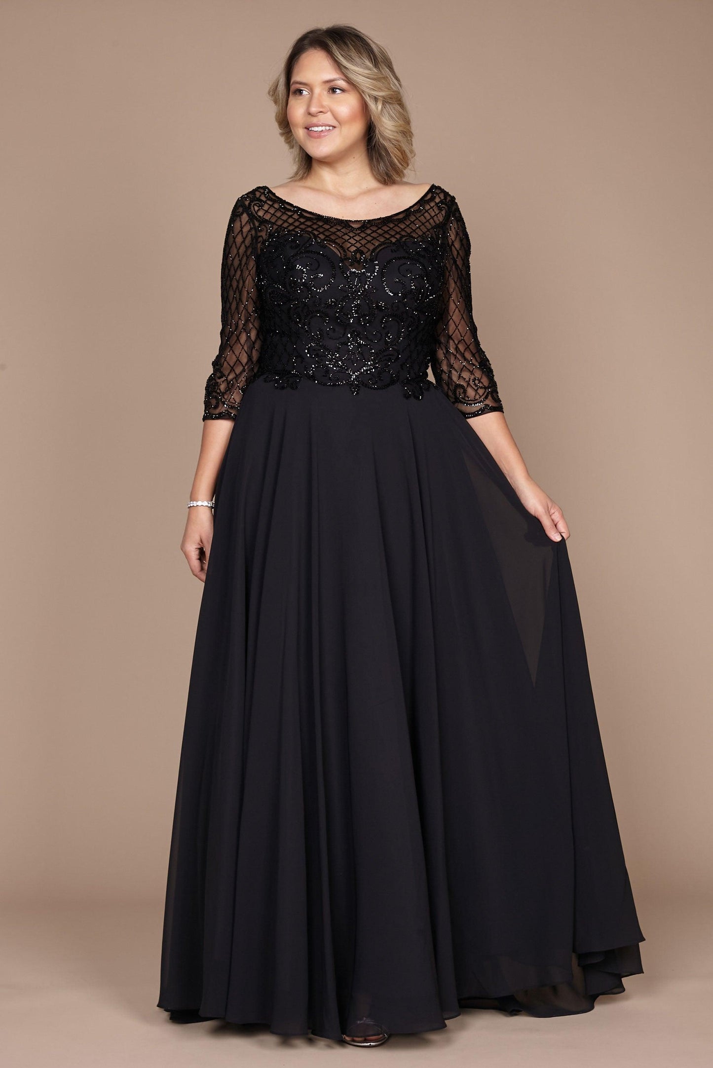 Hand Beaded Long Sleeve Mother of the Bride Dress