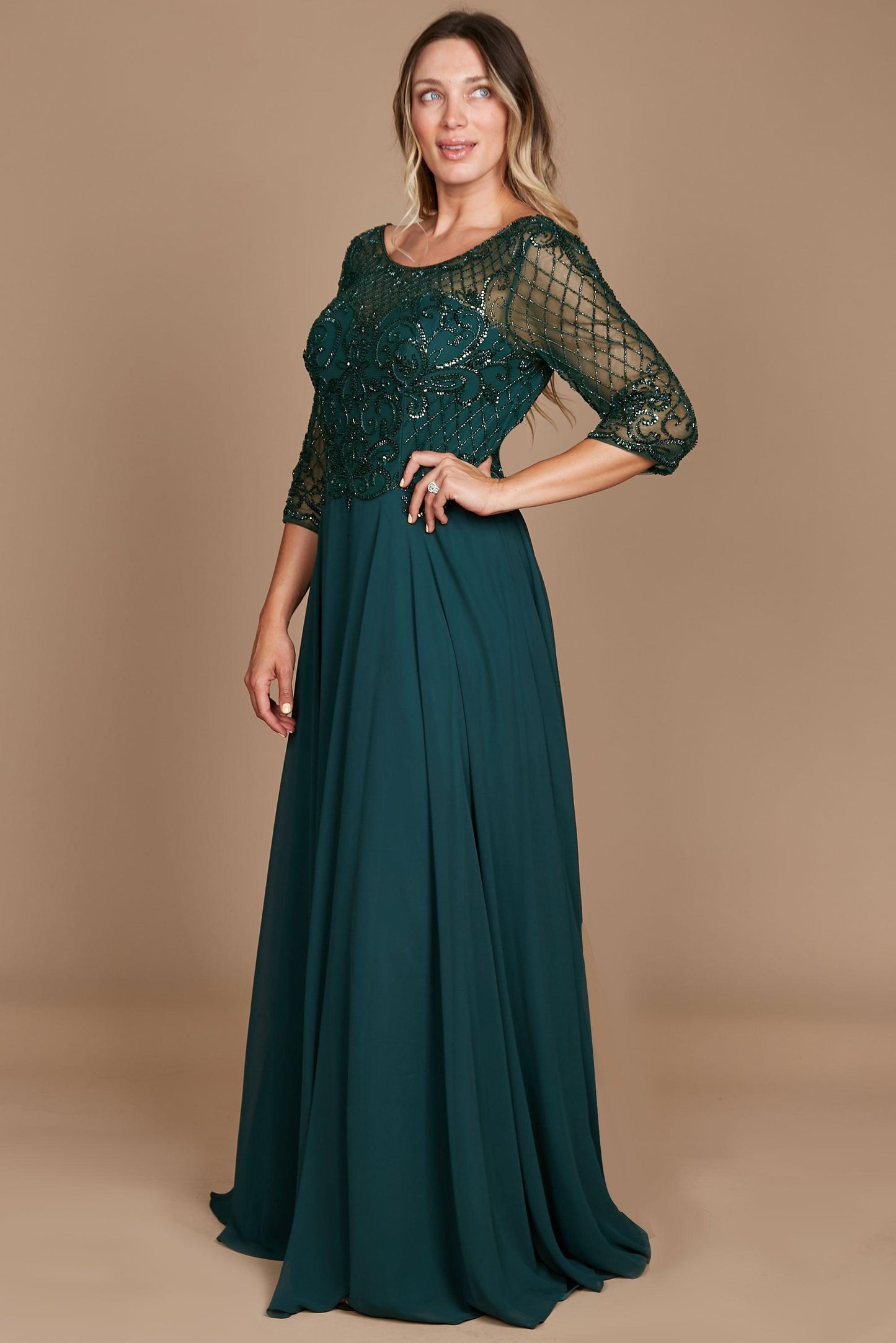 Hand Beaded Long Sleeve Mother of the Bride Dress