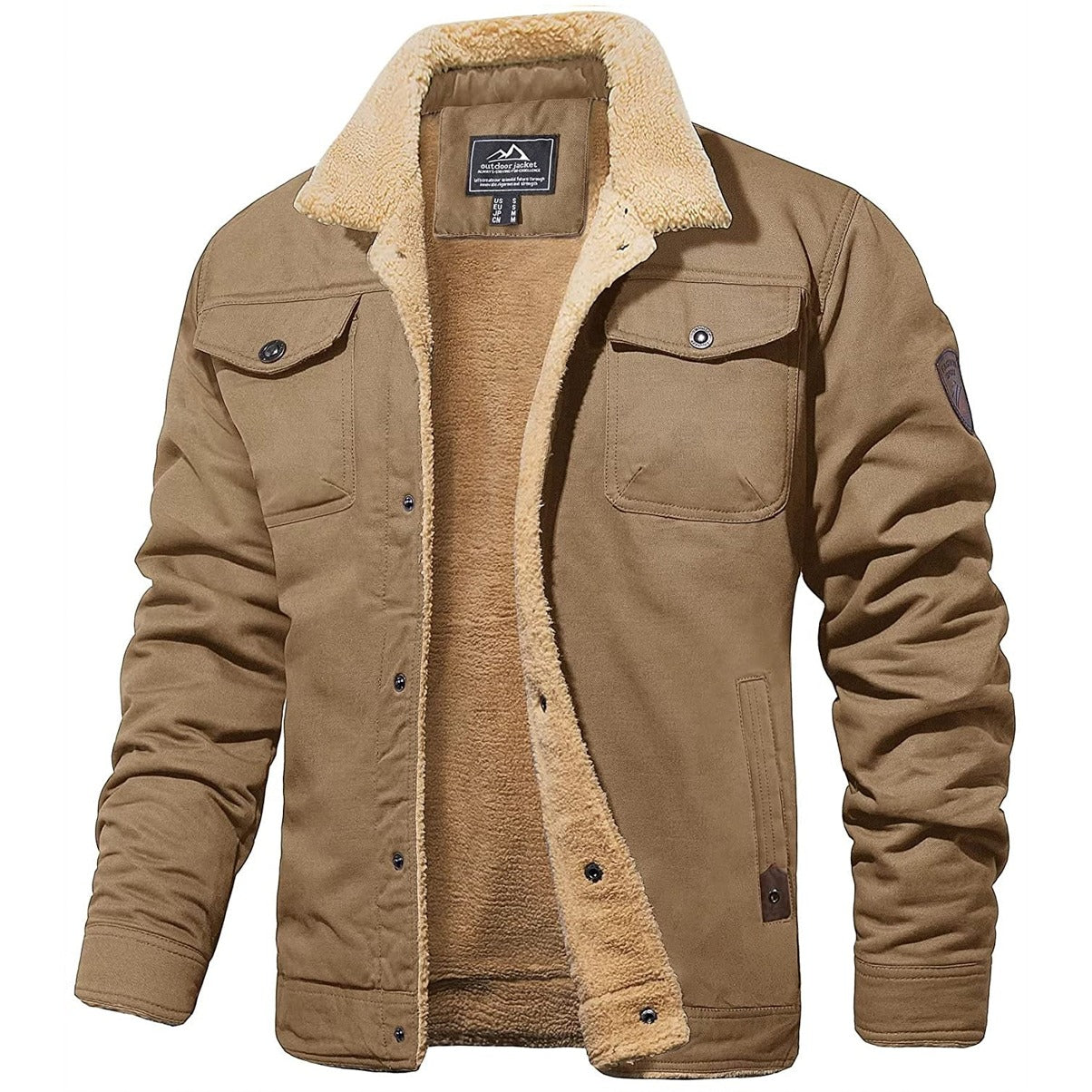 Mens Relaxed Fit Fleece Lined Jacket With Collared Design For Winter Warmth And Durability