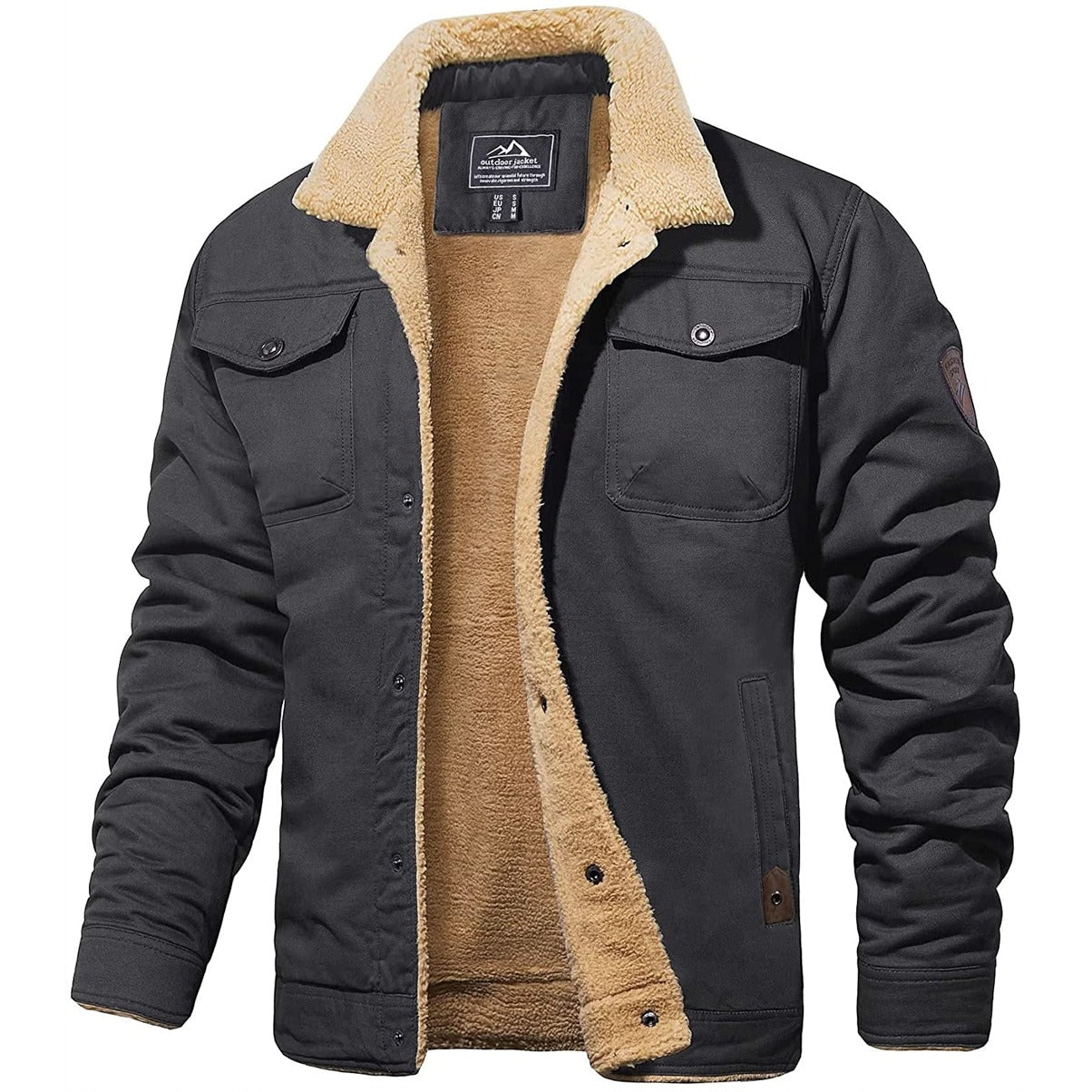 Mens Relaxed Fit Fleece Lined Jacket With Collared Design For Winter Warmth And Durability