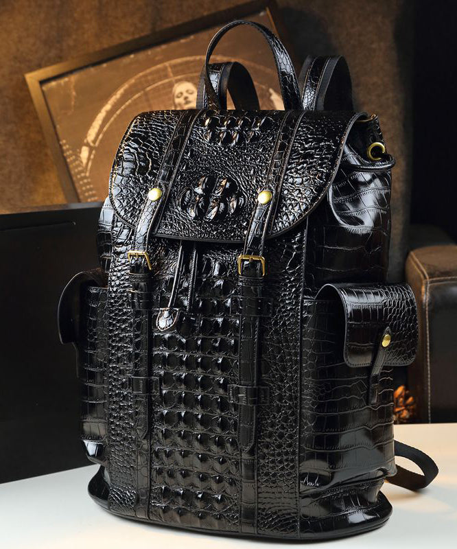 Sac à dos en similicuir noir à motif alligator, grande capacité, à faire soi-même - TrendAura