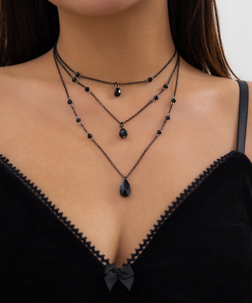 Collier pendentif trois pièces en métal noir avec pampilles en cristal à faire soi-même - TrendAura