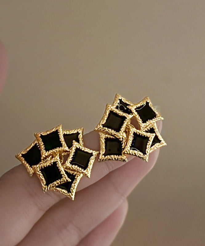 Boucles d'oreilles à tige géométriques en argent sterling noir surdoré à faire soi-même - TrendAura