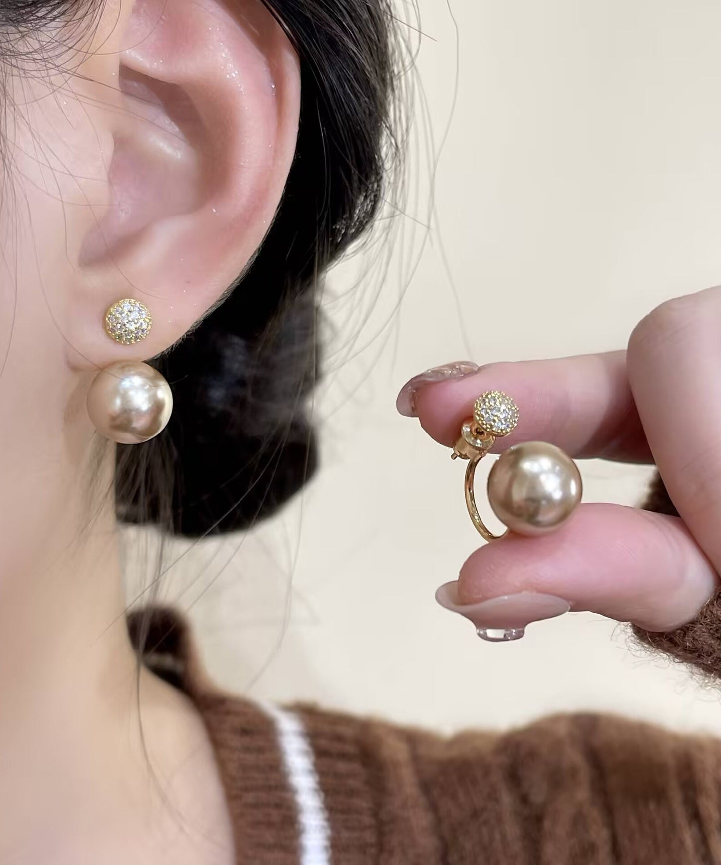 Boucles d'oreilles créoles en argent sterling et perles de zircone surdorées, couleur champagne, à faire soi-même - TrendAura