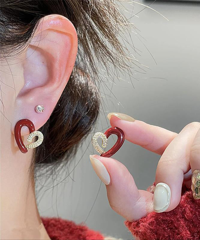 Boucles d'oreilles à tige asymétriques en cuivre et zircons colorés à faire soi-même - TrendAura