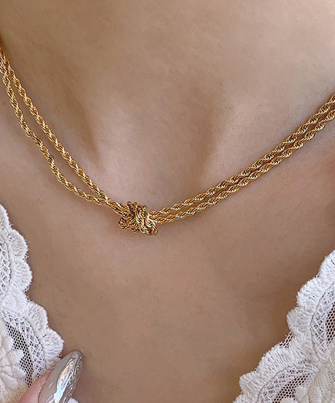 Collier torsadé en acier inoxydable doré à faire soi-même, double couche de pâte frite - TrendAura