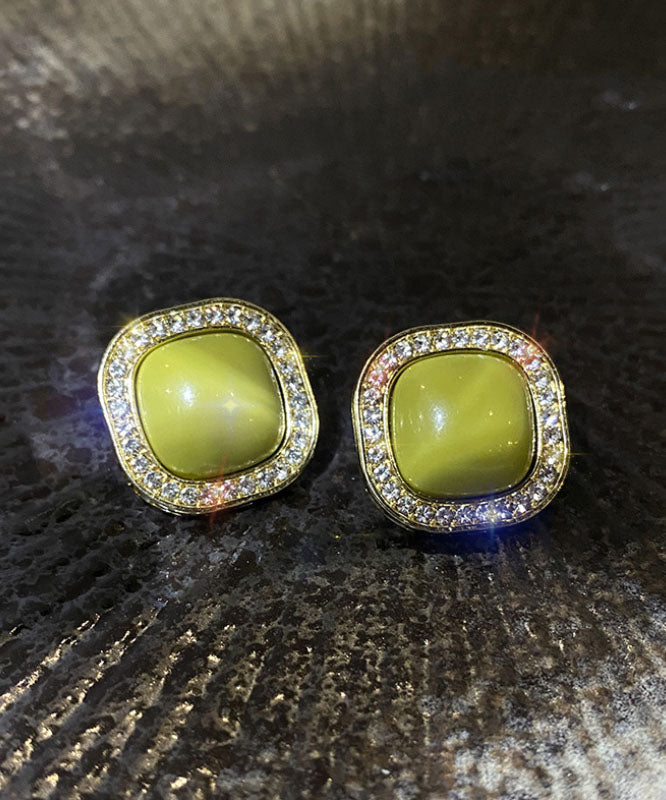 Boucles d'oreilles à tige en argent sterling et résine de zircon vert DIY - TrendAura