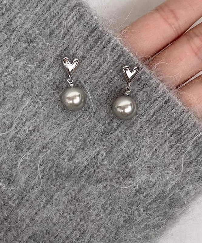 Boucles d'oreilles pendantes en argent sterling gris, perle et amour, à faire soi-même - TrendAura