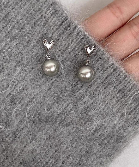 Boucles d'oreilles pendantes en argent sterling gris, perle et amour, à faire soi-même - TrendAura