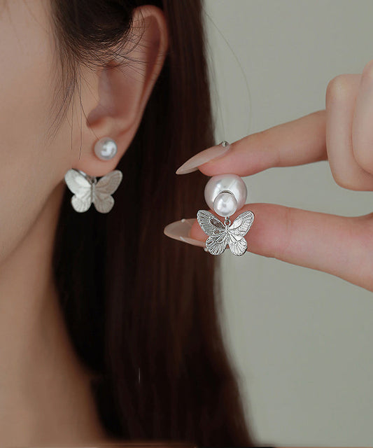 Boucles d'oreilles papillon en soie, cuivre doré et perles - TrendAura