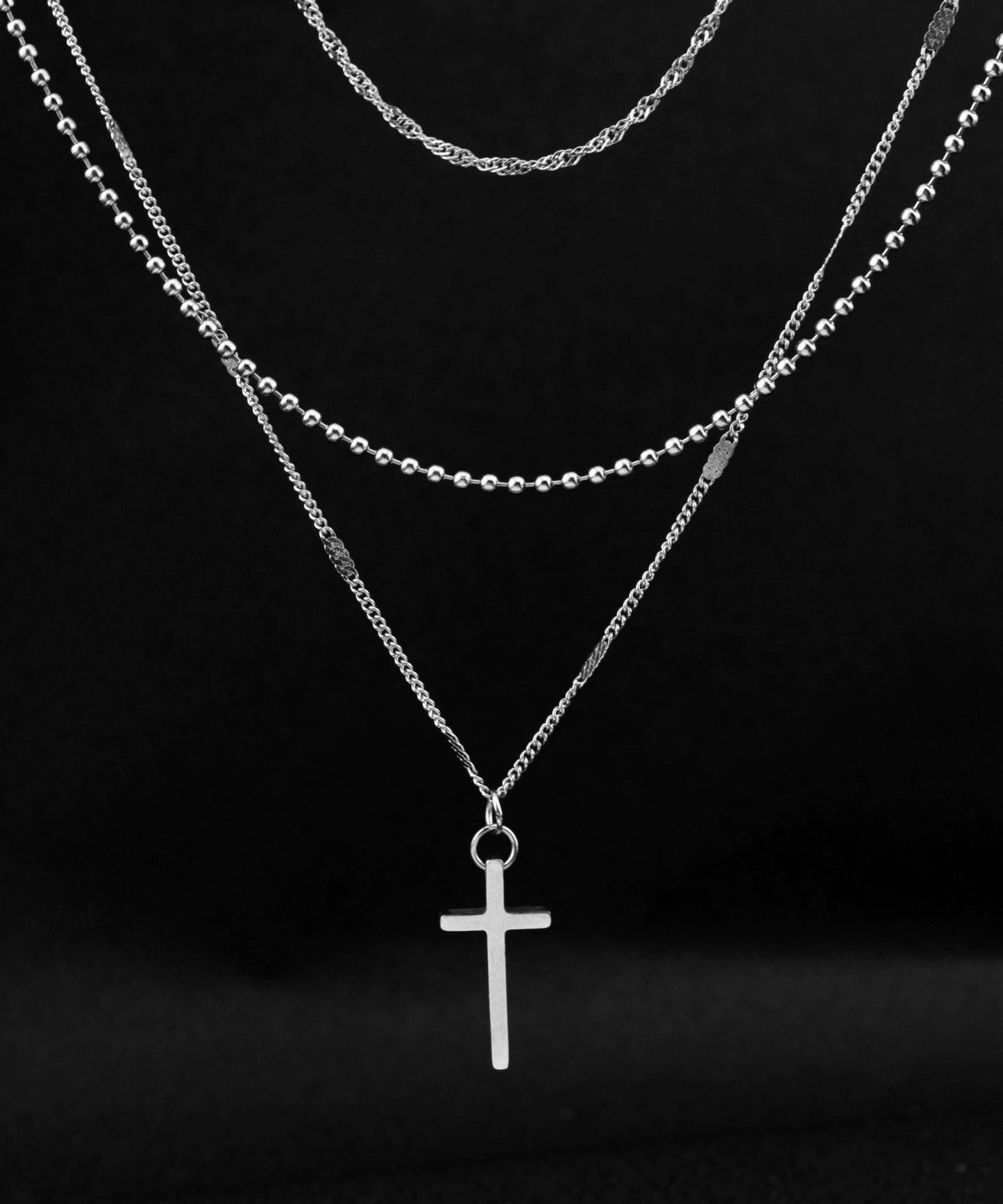 Collier pendentif croix multicouche en acier inoxydable et soie à faire soi-même - TrendAura