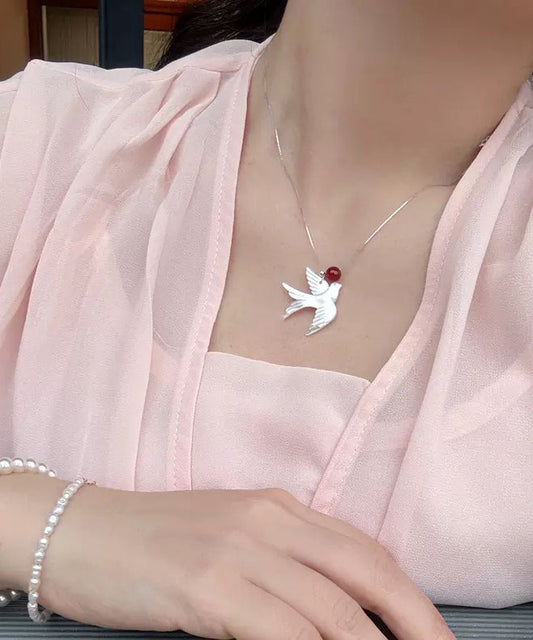 Collier pendentif jeune hirondelle en argent sterling et soie, coquillage d'agate, à faire soi-même - TrendAura