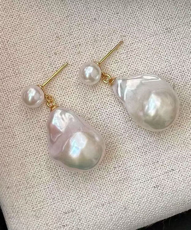 Boucles d'oreilles pendantes en alliage blanc avec perles et gouttes d'eau - TrendAura