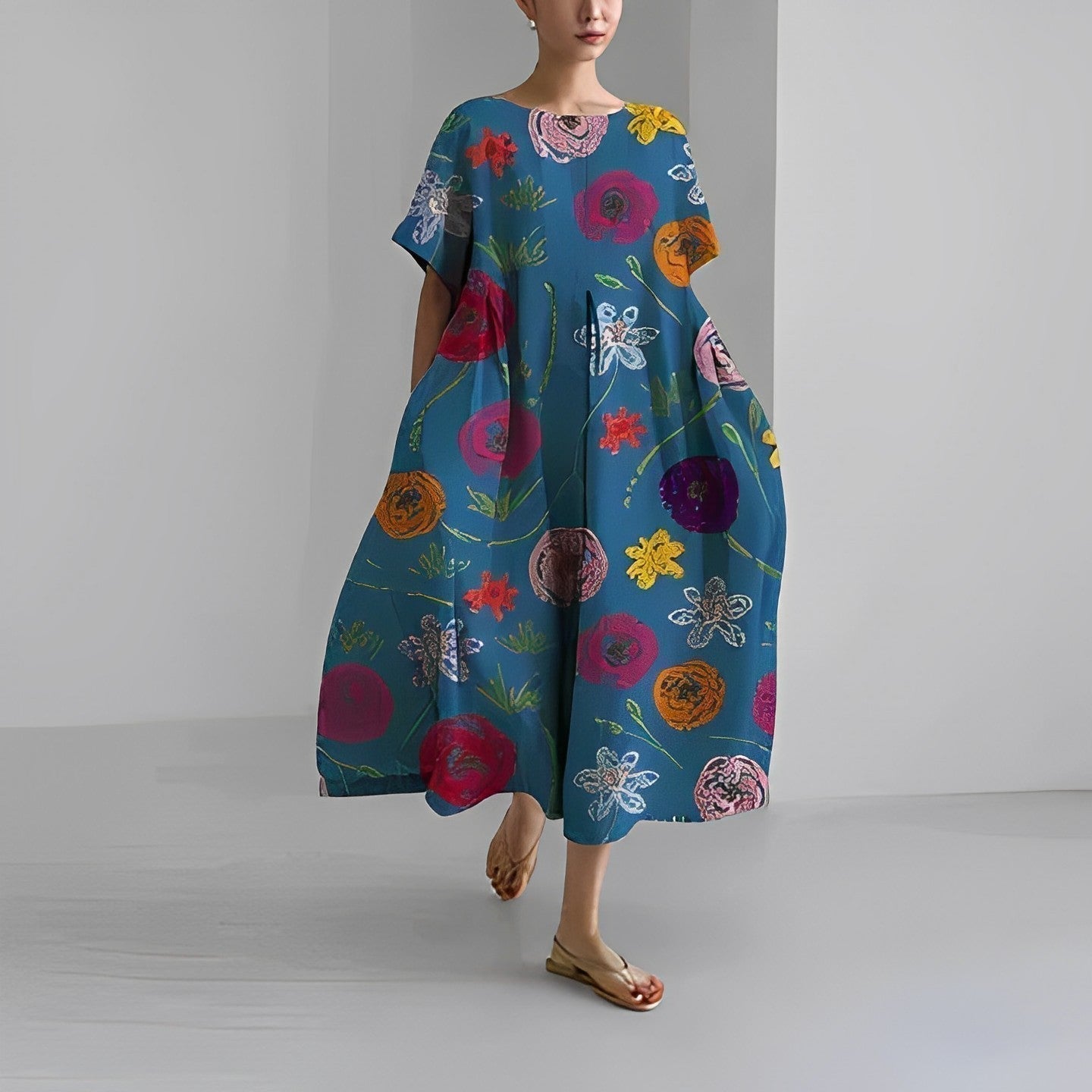 Women's cotton dress with floral print