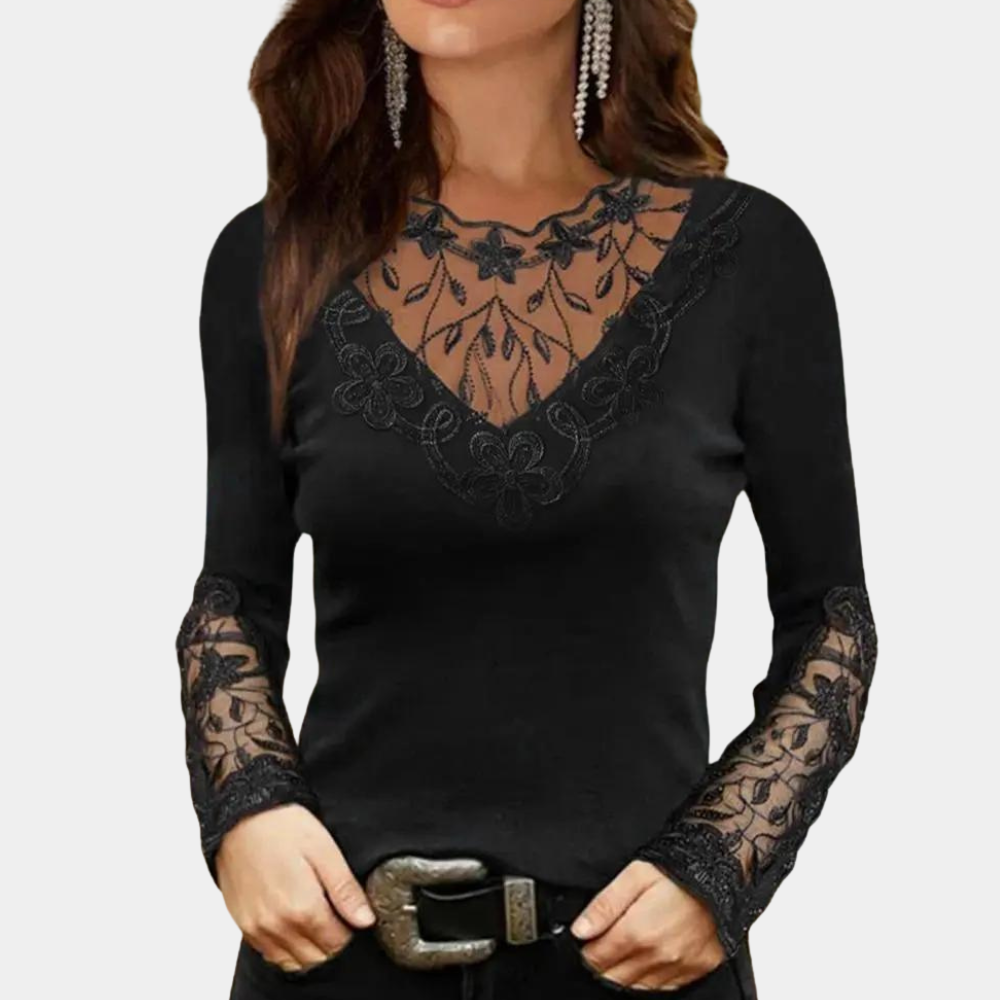 Women's blouse elegant lace blouse with V-neckline