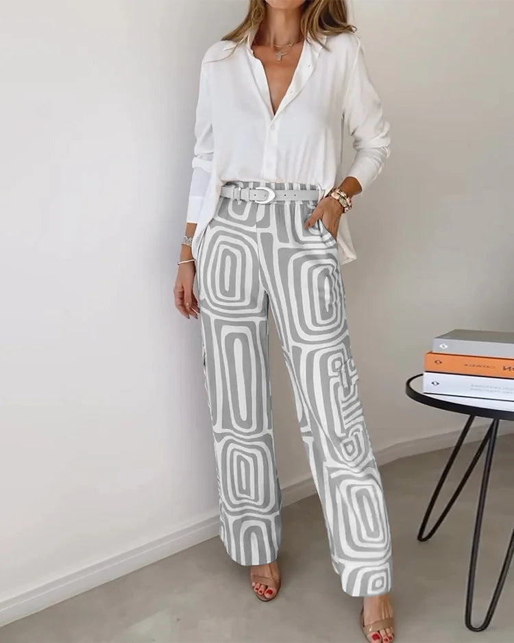 Women's Blouse and Pants Set in Modern Minimalist Style