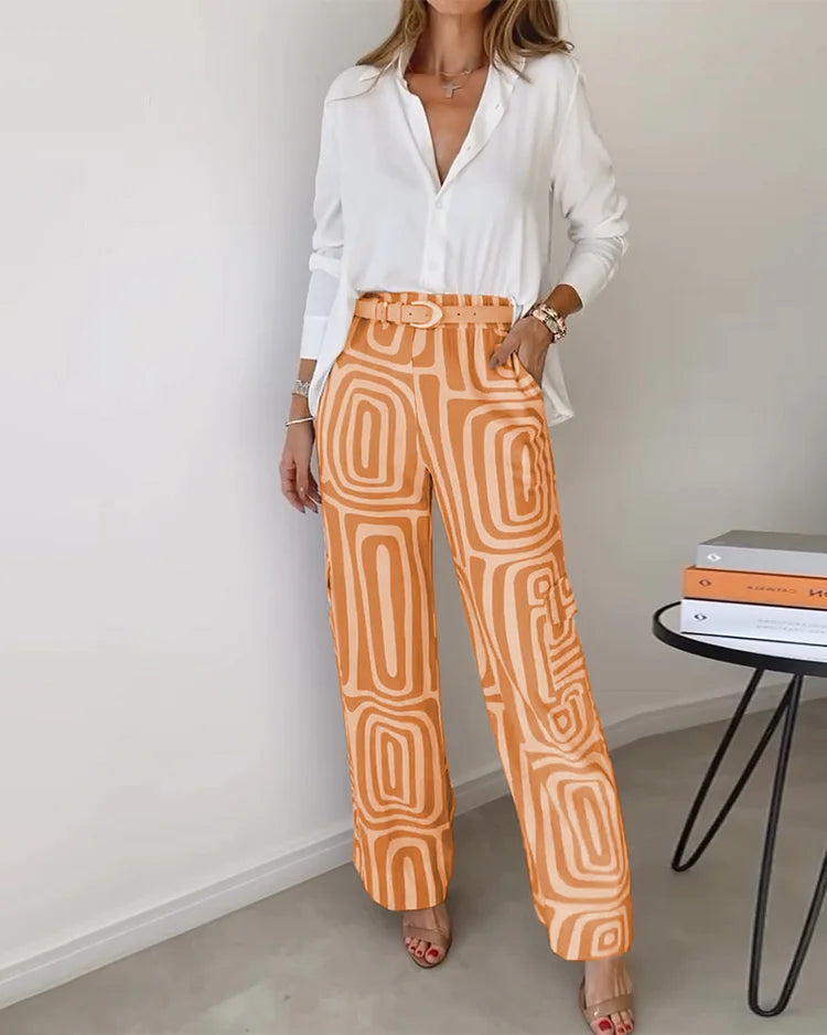 Women's Blouse and Pants Set in Modern Minimalist Style