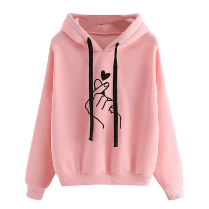 Women's fleece hoodie with finger heart motif