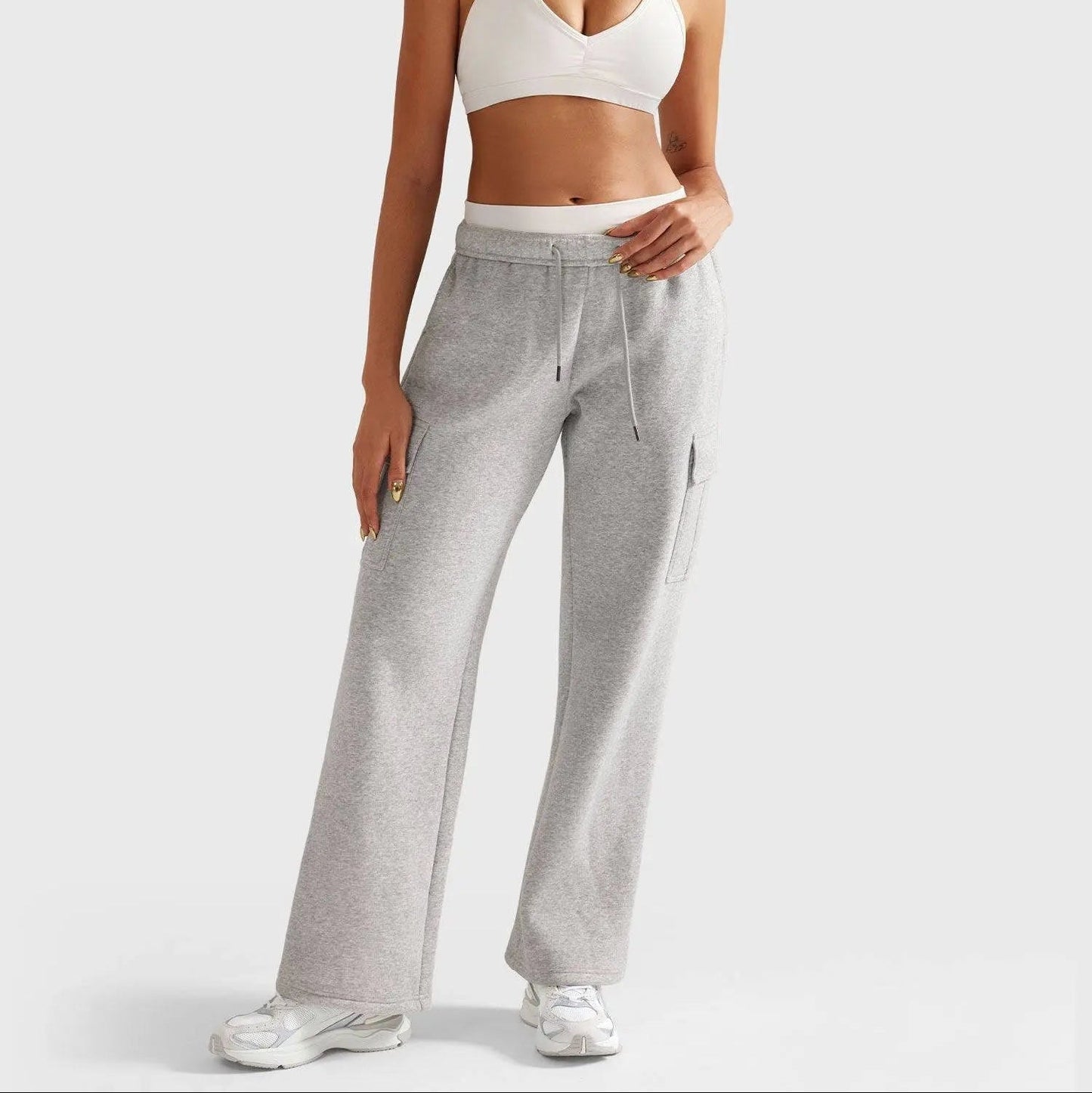 Women's jogging pants with high waistband and wide leg