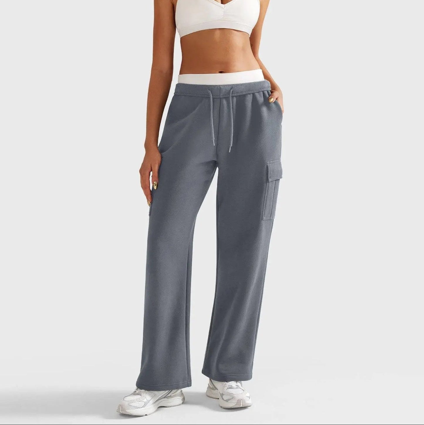 Women's jogging pants with high waistband and wide leg