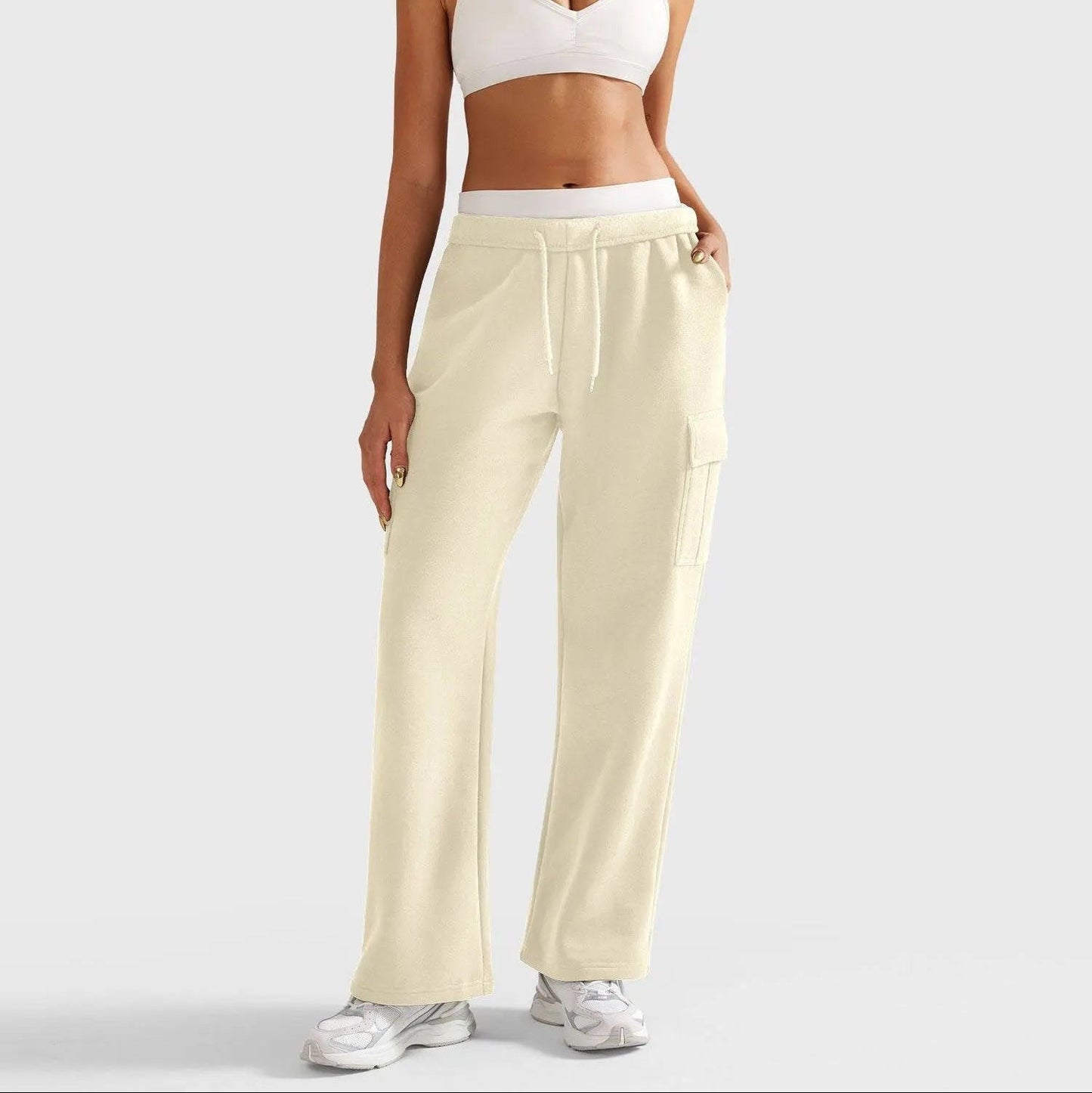 Women's jogging pants with high waistband and wide leg