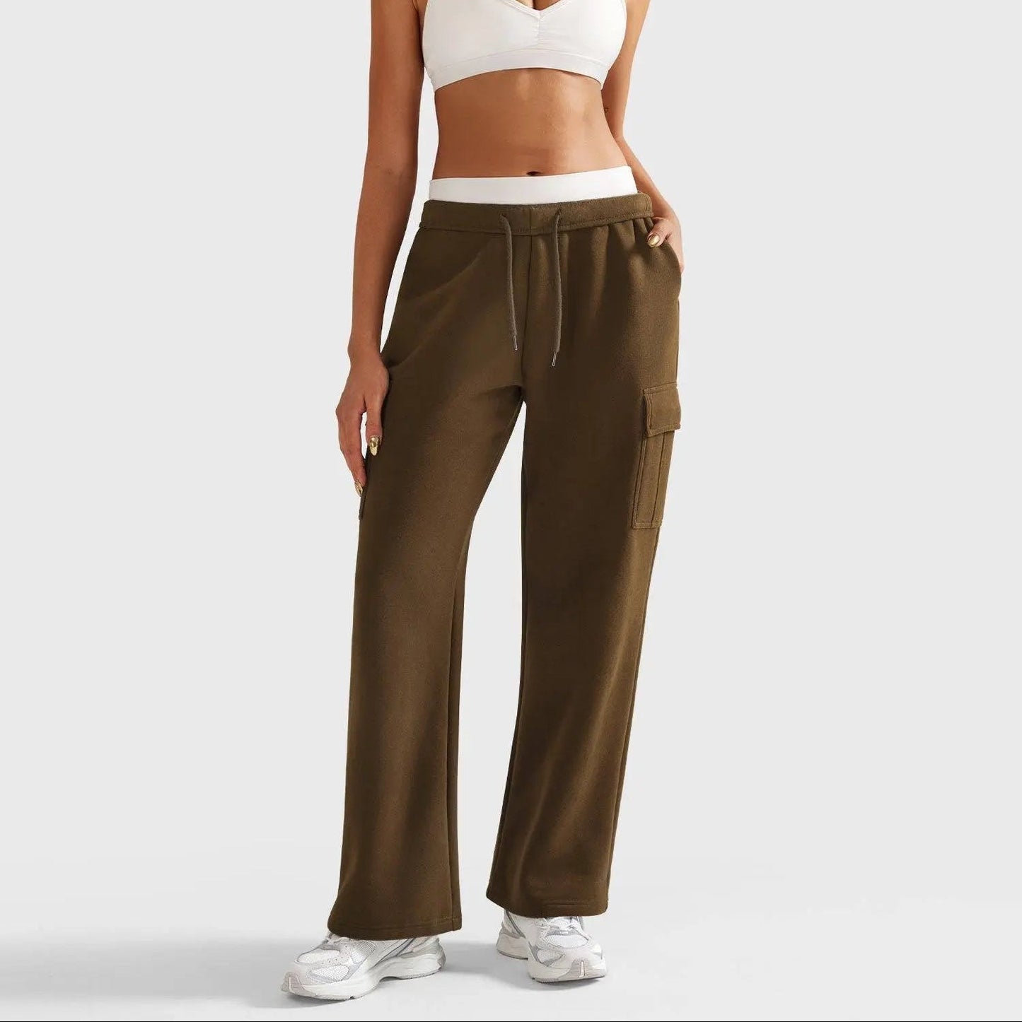 Women's jogging pants with high waistband and wide leg