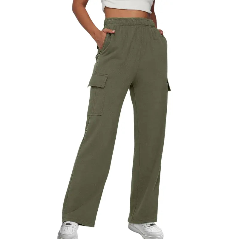 Women's jogging pants with high waistband and wide leg