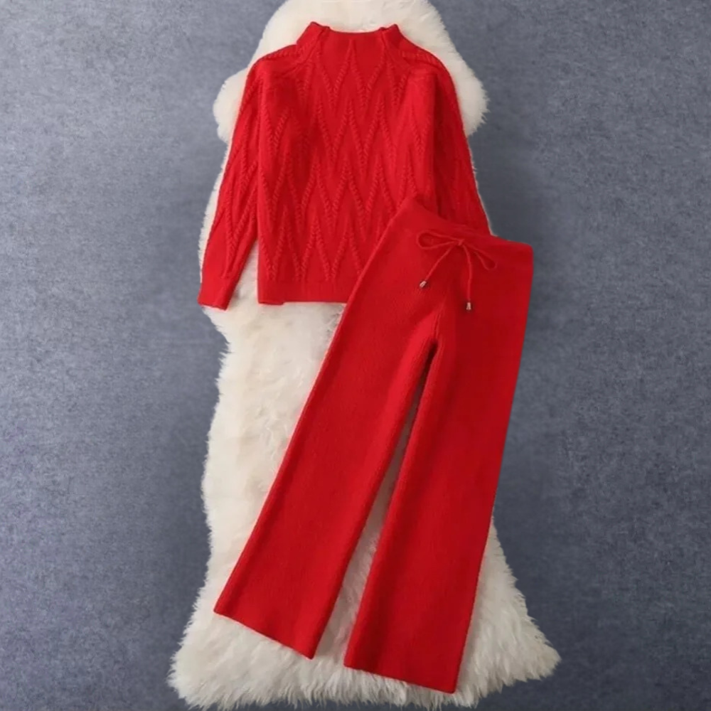 Women's Sweater and Pants Set with Texture