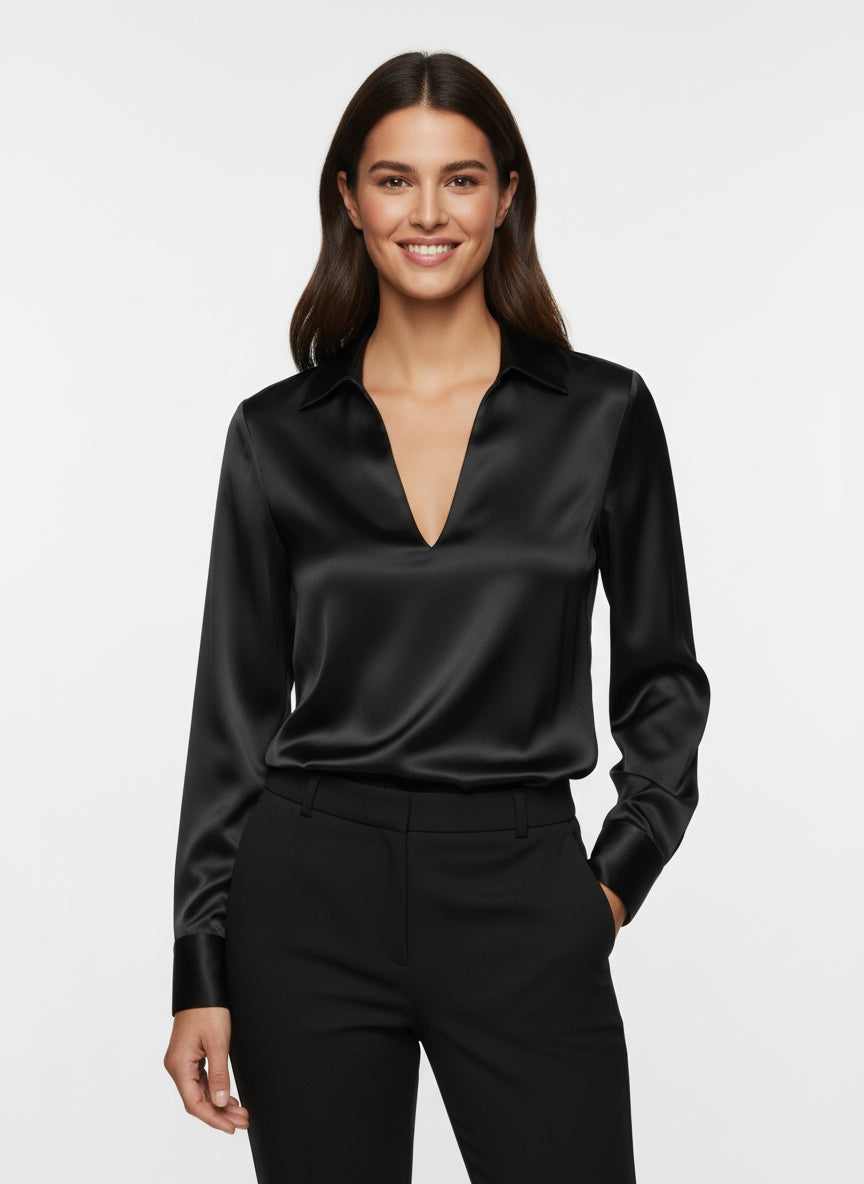 Women's satin blouse with V-neck