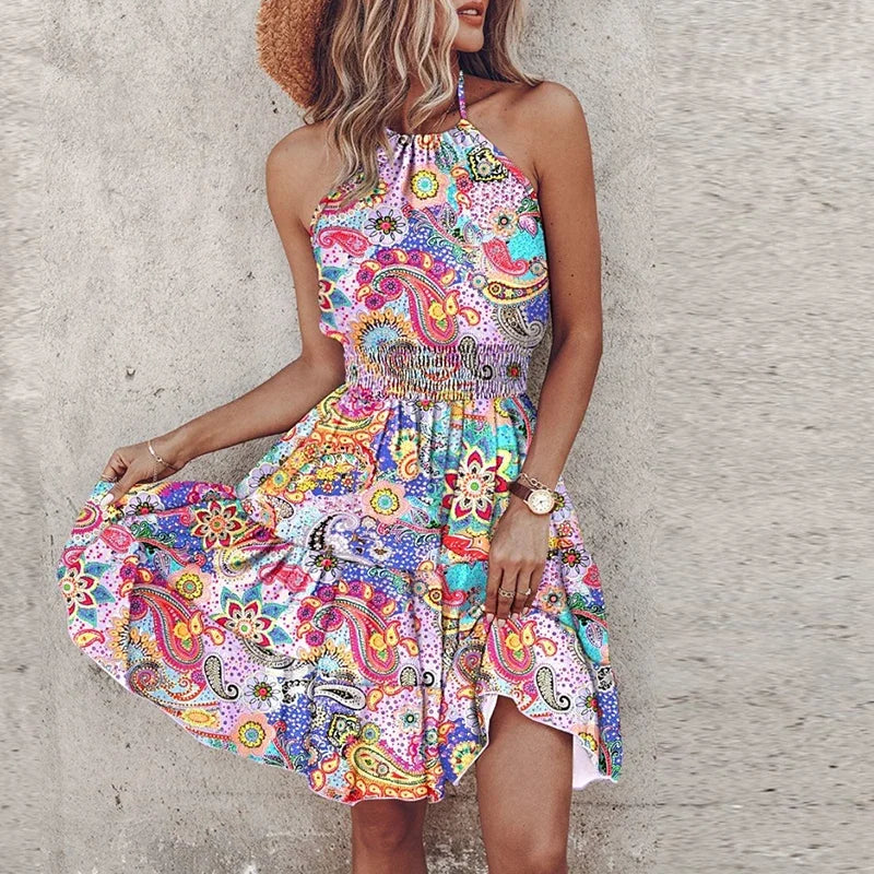 Women's Summer Boho Mini Dress Sleeveless