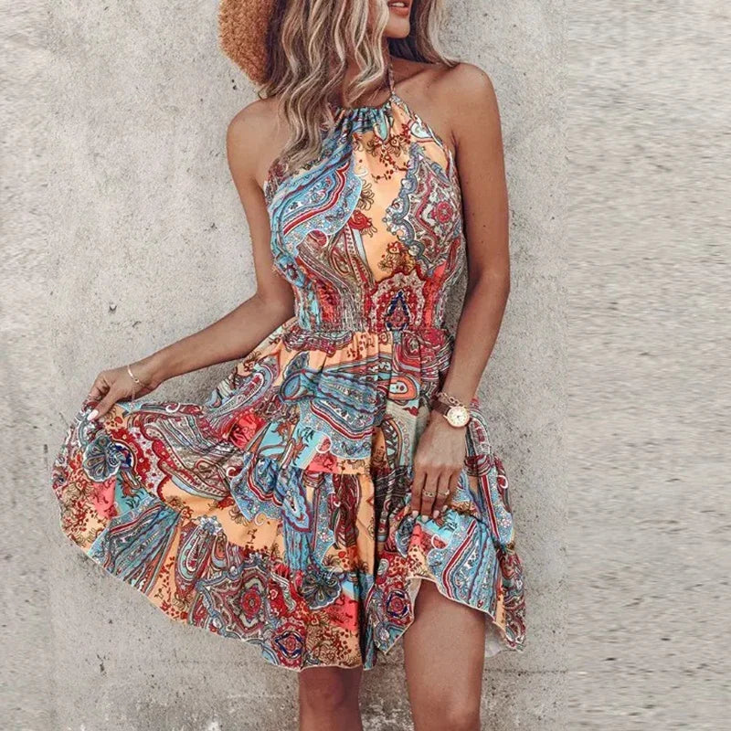 Women's Summer Boho Mini Dress Sleeveless