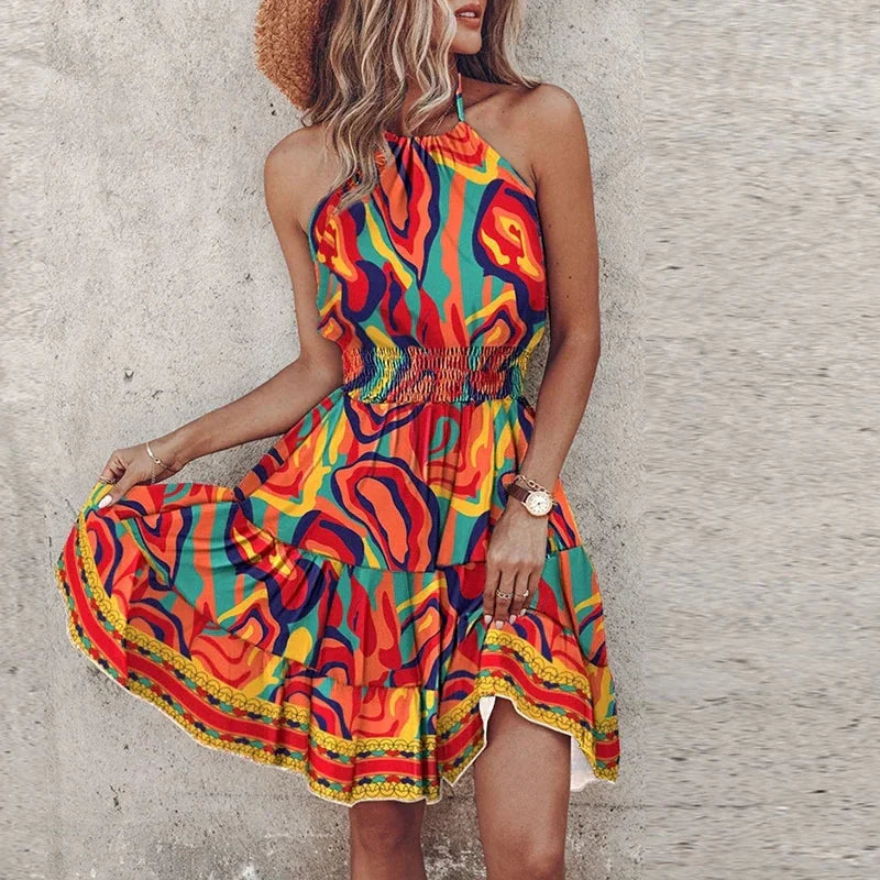 Women's Summer Boho Mini Dress Sleeveless