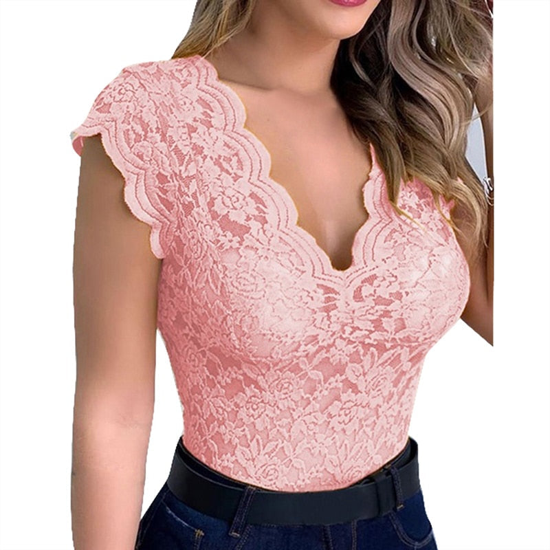 Women's summer top with V-neck – figure-hugging top for elegant occasions